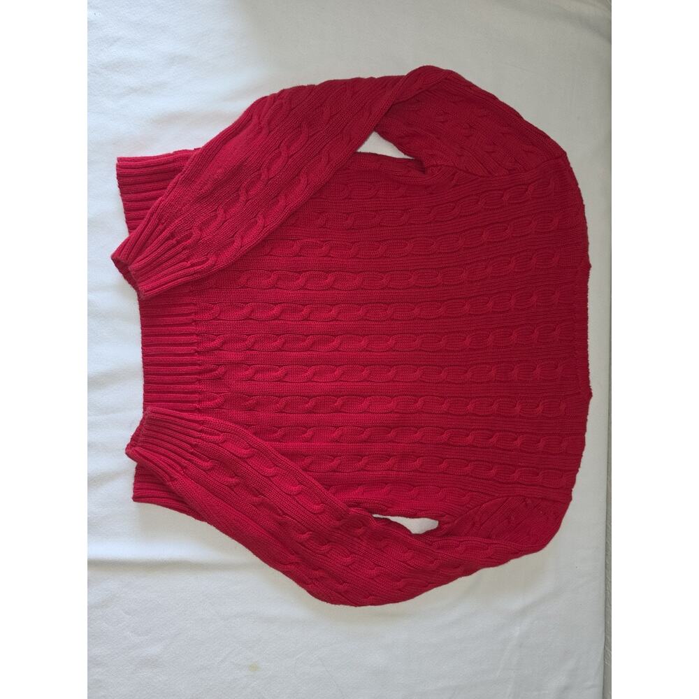 Vintage Ralph Lauren Womens L Red Cable Knit Cotton Crewneck Sweater Pony - Picture 2 of 7